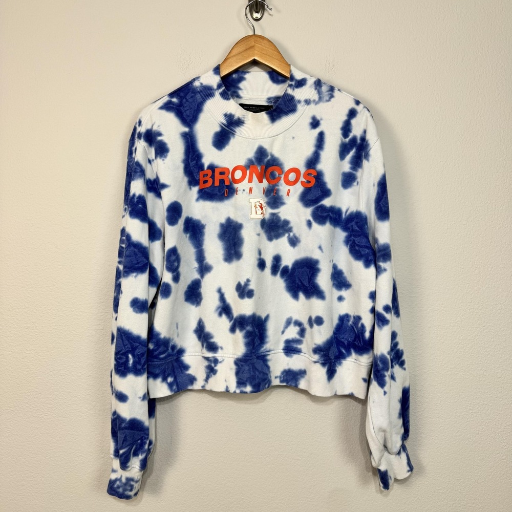 Denver Broncos Sweatshirt Women's XL‎ Blue White Tie Dye NFL Football Crewneck